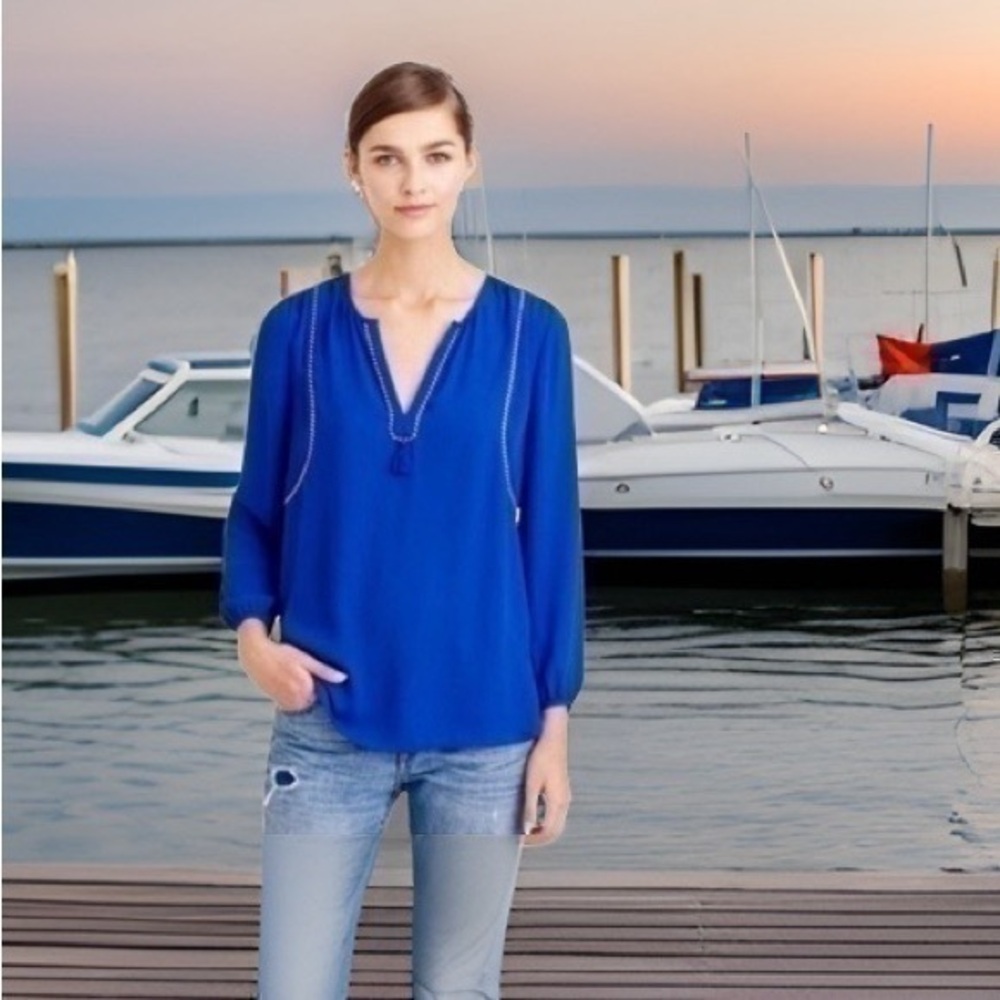 J. Crew Cobalt Blue Tassel & Cord Blouse